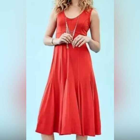 Anthropologie Maeve Women's Midi Swing Dress Orange Double-V Neck - Picture 6 of 7